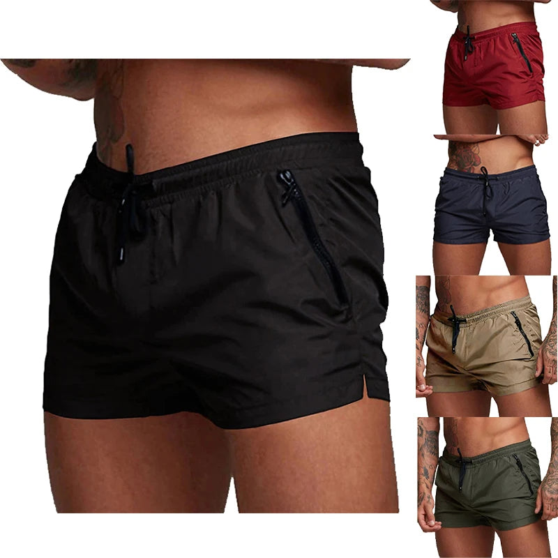 Men's Athletic Short Workout Running Gym Short Side Zipper Double Pocket Drawstring With Mesh Lining Solid Color Quick Dry Short