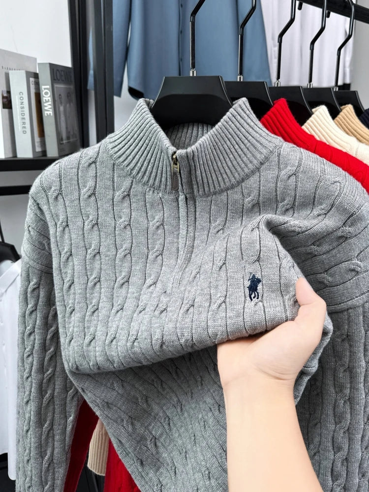 Luxury Pony Embroidery Designer Brand Sweater Men New Fashion Jacquard Paul Casual Half Zipper Stand up Collar knitted pullover