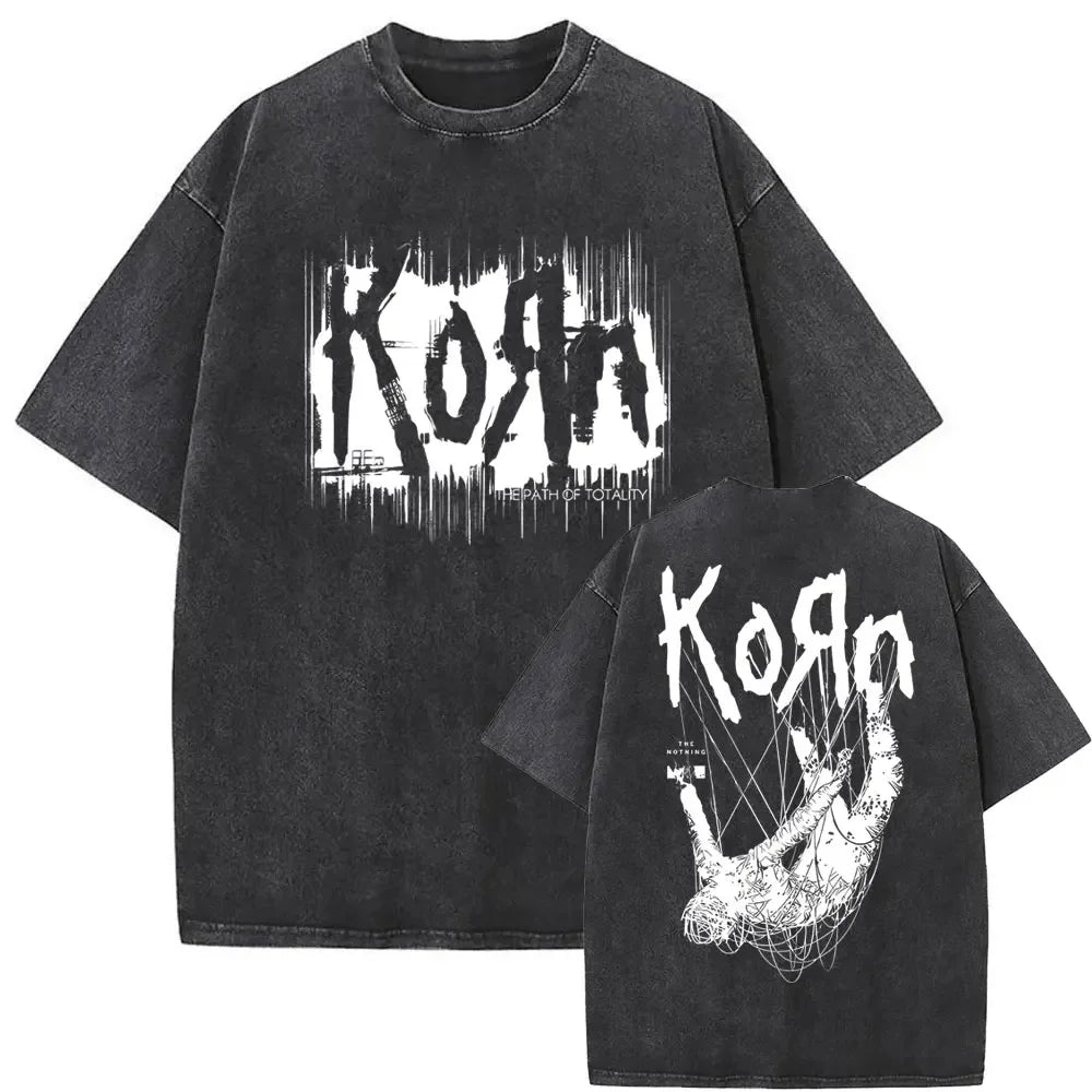 Rock Band Korn Ftl 25 Follow The Leader Double Sided Print T Shirt Men Gothic Casual Oversized Tees Unisex Washed Vintage Tshirt