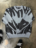 Men's Loose Crew Neck Knit Sweater Abstract Graffiti Jacquard Pullover 70% Viscose 30% Polyester S‑XL 1Pc