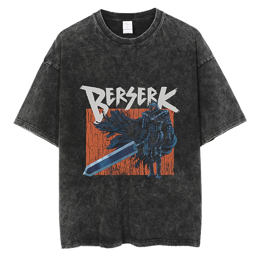 Berserk Manga Tshirt Guts Anime T Shirt For Men Women T-shirt Vintage Washed Cotton Clothing Summer Casual Short Sleeves Tees
