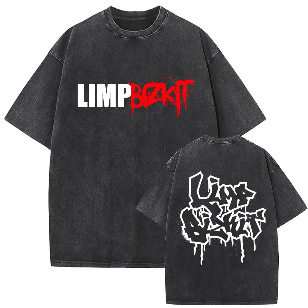 Y2k Tshirt Men Clothing Washed Vintage Rock Band Limp Bizkit Album Graphic 2025 Mens Clothes Tee Shirt Homme Graphic TShirts Men