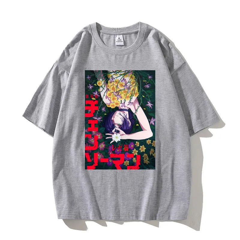 Anime Chainsaw Man Reze T Shirts Kobeni T-shirt Manga Denji Power T Shirt Makima Tops Tees High Quality Cotton Tshirt