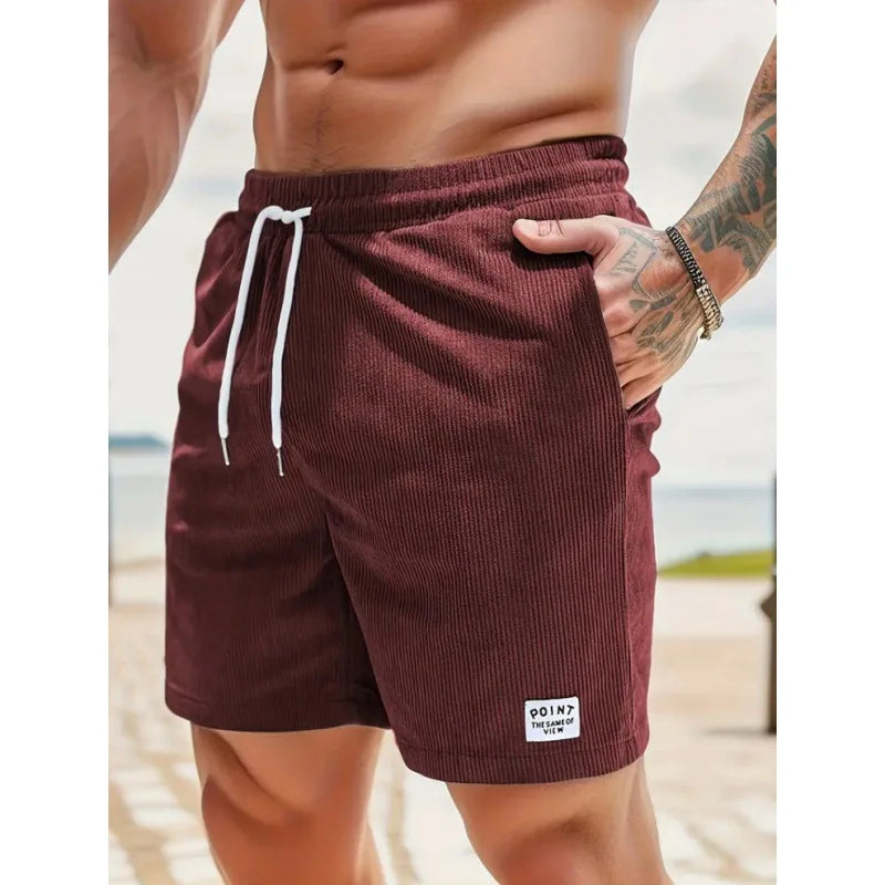 American Vintage Corduroy Shorts For Men Summer Loose Drawstring Versatile Middle Pant 2025 Fashion Casual Short Trousers