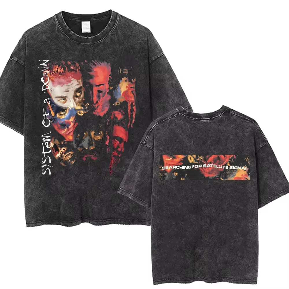 System of A Down Toxicity Album Graphic Washed T-shirts Men Women Rock Oversized T Shirt Male Vintage Alternative Metal T-shirts