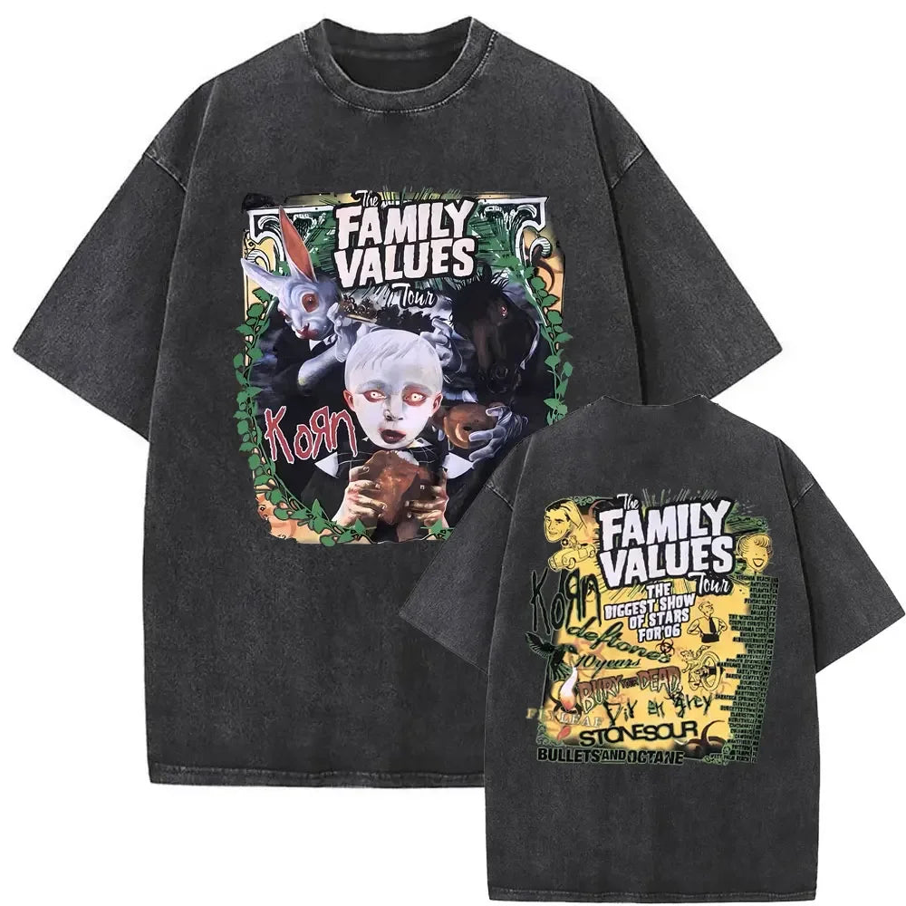 Rock Band Korn Ftl 25 Follow The Leader Double Sided Print T Shirt Men Gothic Casual Oversized Tees Unisex Washed Vintage Tshirt