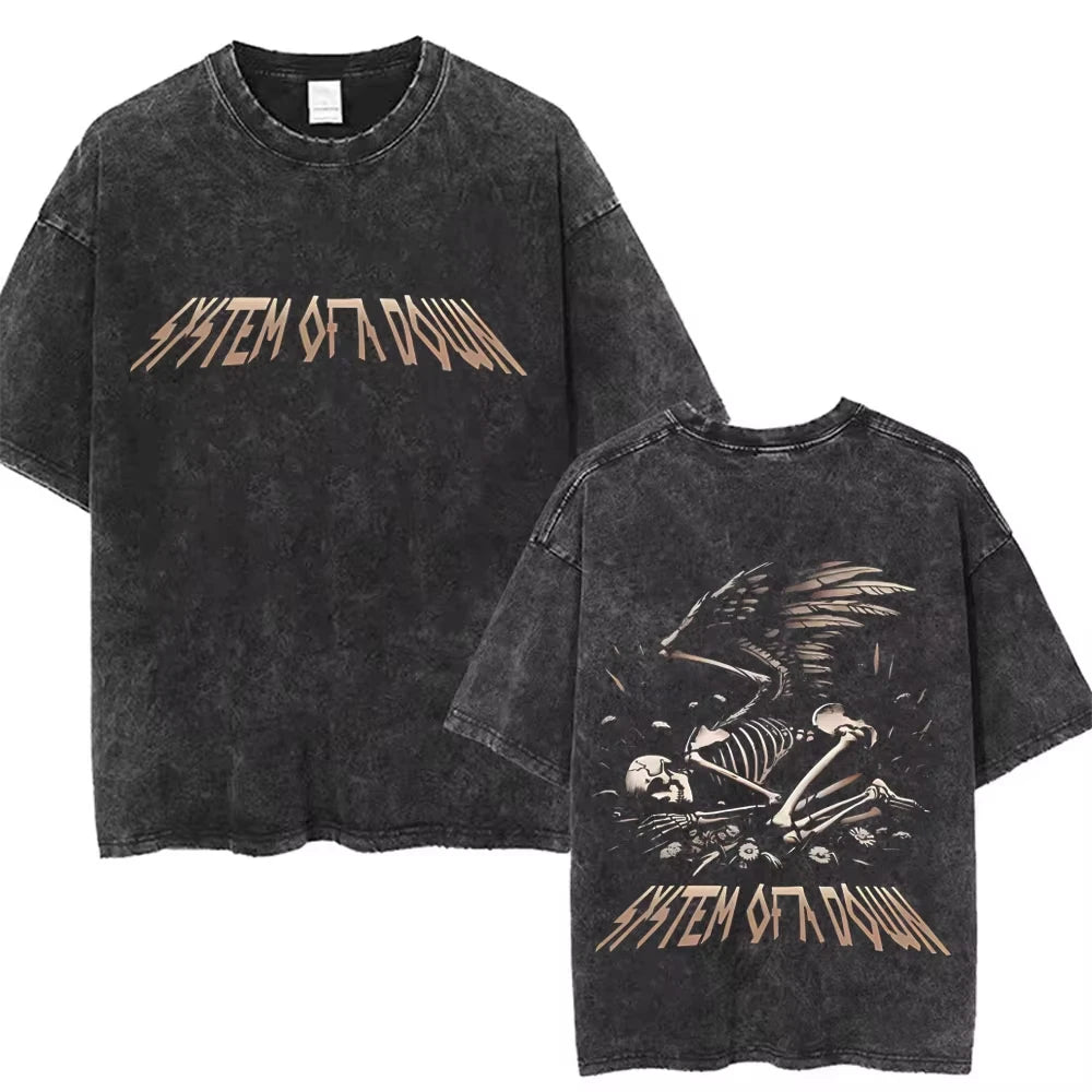 System of A Down Toxicity Album Graphic Washed T-shirts Men Women Rock Oversized T Shirt Male Vintage Alternative Metal T-shirts