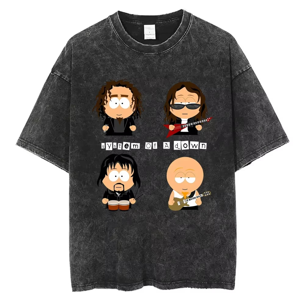 90s Alternative Rock Band System of A Down Washed Vintage T-shirts Men Women Fashion Oversized T Shirt Male Casual Cotton Tshirt