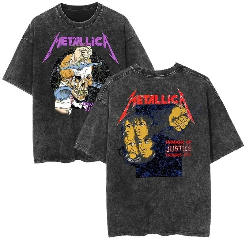 2026 and men women Classic washed T-shirt featuring the Metallica rock band Suitable for high-end luxurious outfits clothes