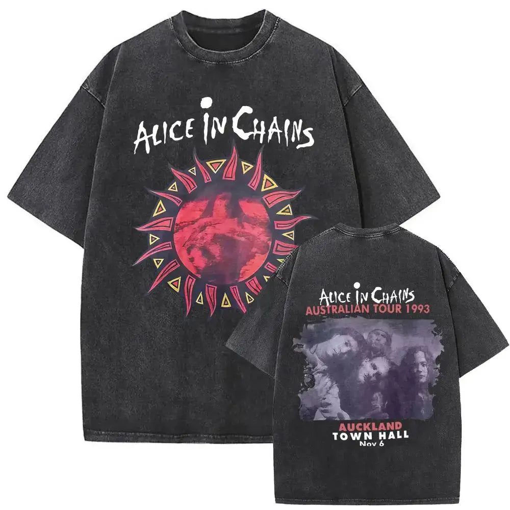 New in Top & Tees Mens T-Shirt Camisetas Rock Band Alice in Chains Dirt Washed Vintage Short Sleeved Round Neck Y2k Tshirt