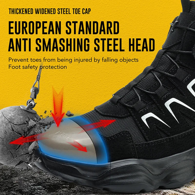 Rotating Button Safety Shoes Man Boots Anti Smash Anti Piercing Steel Toe Safety Work Shoes Lightweight Breathable Work Boots