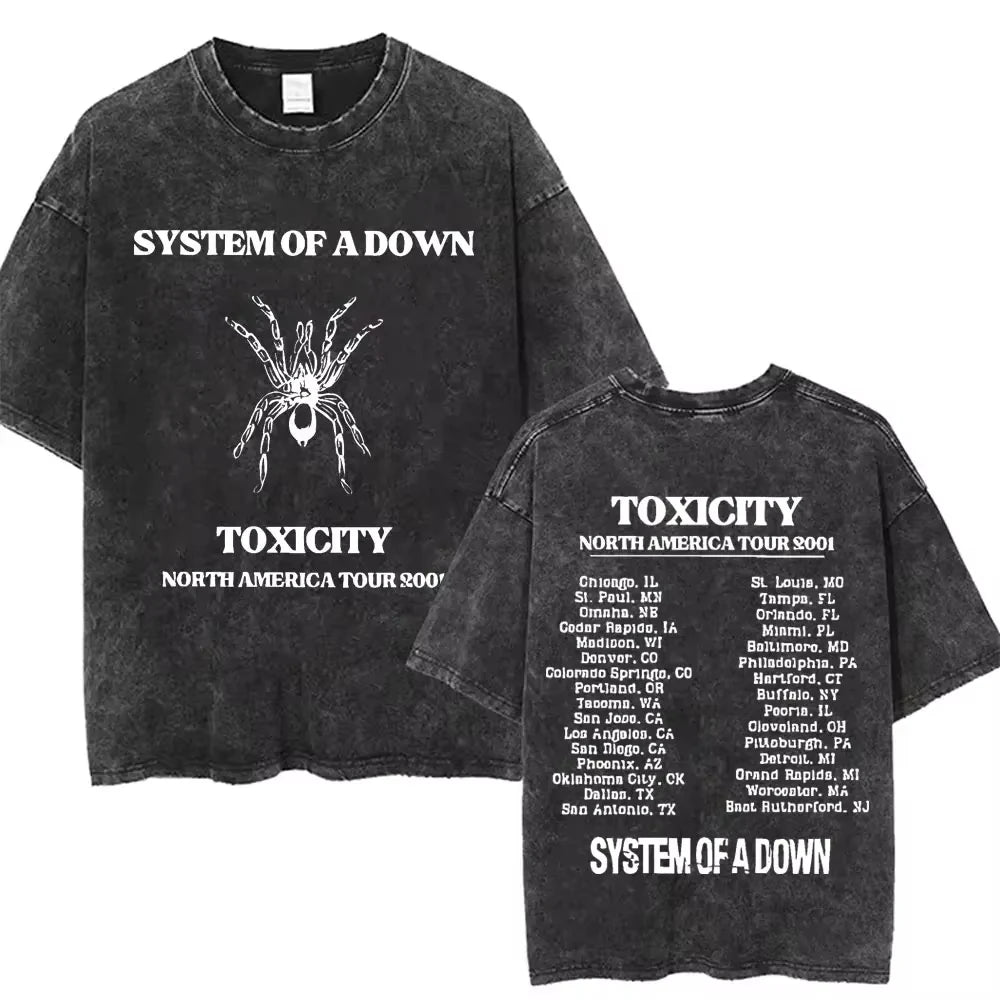 System of A Down Toxicity Album Graphic Washed T-shirts Men Women Rock Oversized T Shirt Male Vintage Alternative Metal T-shirts