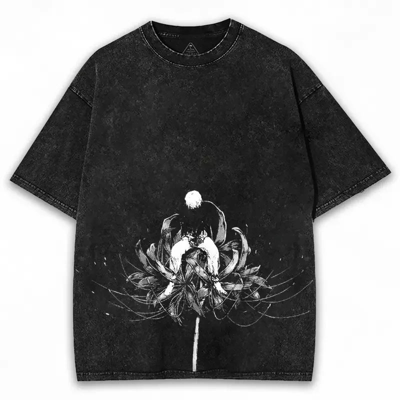 Anime Tokyo Ghoul Kaneki Ken Cool Graphic T-shirt Vintage Washed Oversized T Shirt Men Women Clothing Cotton Short Sleeve Tees