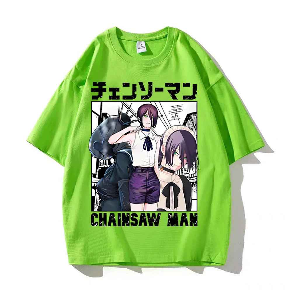 Anime Chainsaw Man Reze T Shirts Kobeni T-shirt Manga Denji Power T Shirt Makima Tops Tees High Quality Cotton Tshirt