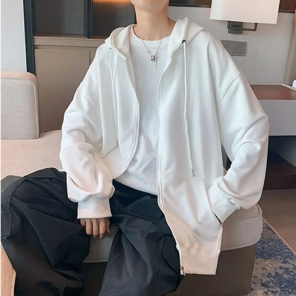 Men's  Trendy Hoodie Cardigan Autumn Hooded Sweatshirt Solid Color Classic Jacket Long Sleeve Zipper Coat Casual Men Clothing