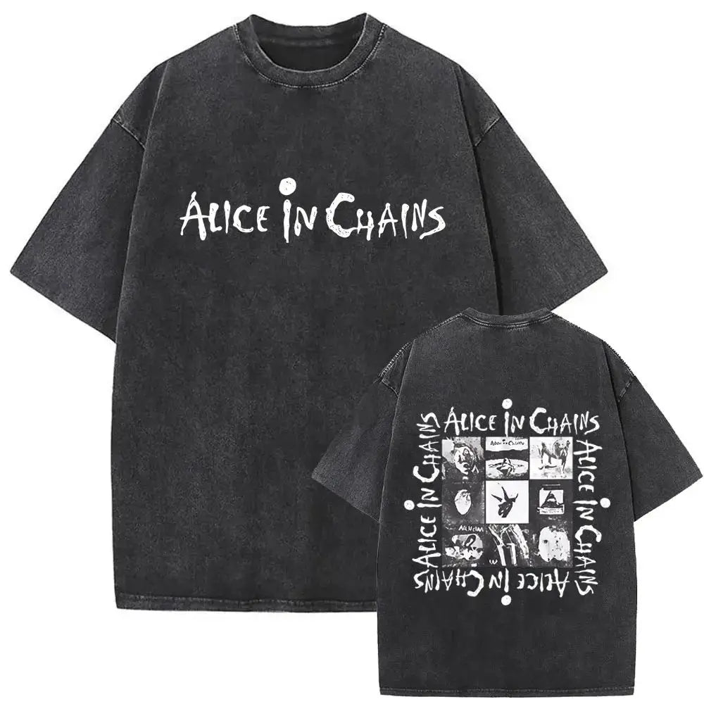 New in Top & Tees Mens T-Shirt Camisetas Rock Band Alice in Chains Dirt Washed Vintage Short Sleeved Round Neck Y2k Tshirt