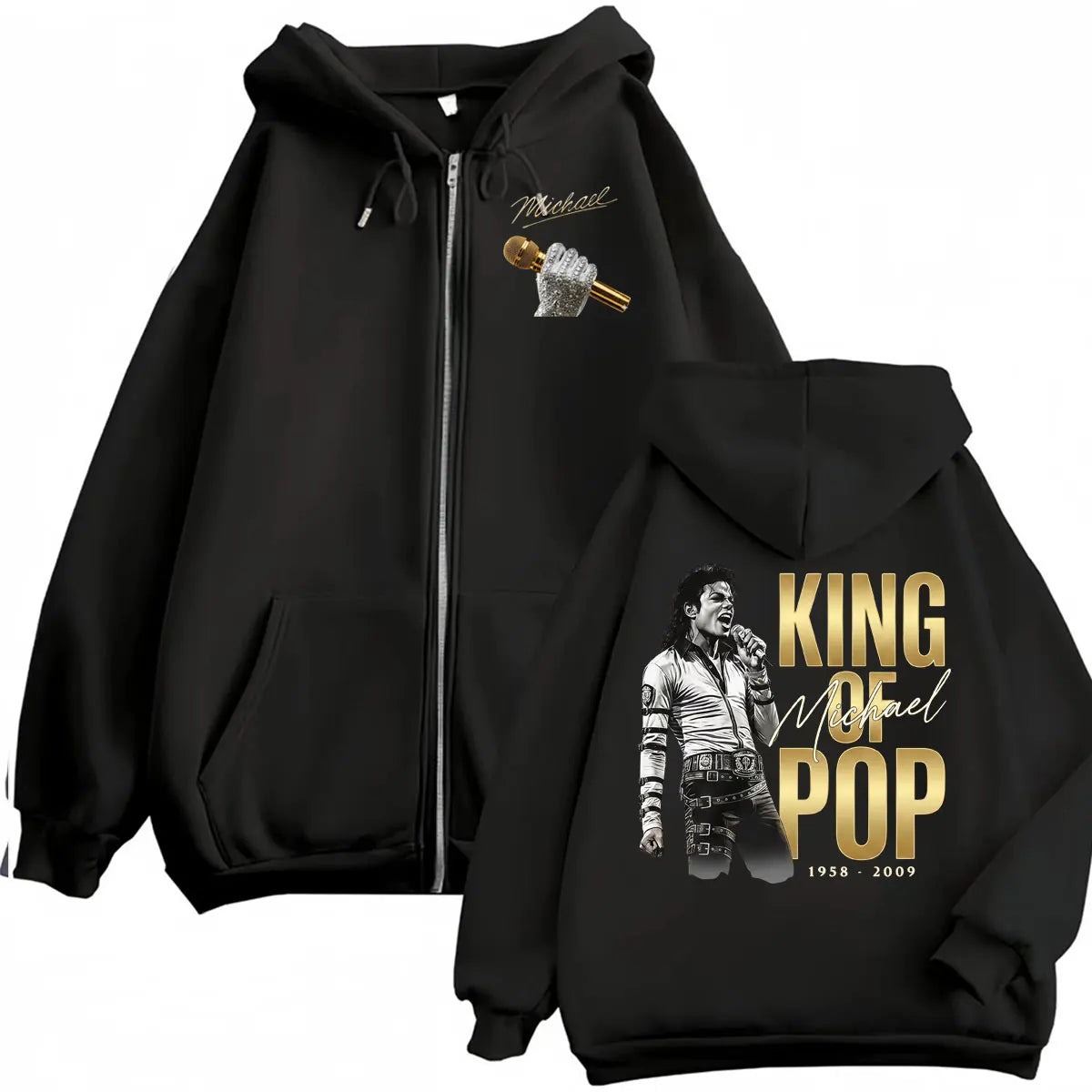 King of Pop Michael Jackson Bad Era Zipper Hoodie Men Women Harajuku Streetwear Jacket Sweatshirt Fleece Casual Zip Up Pullovers