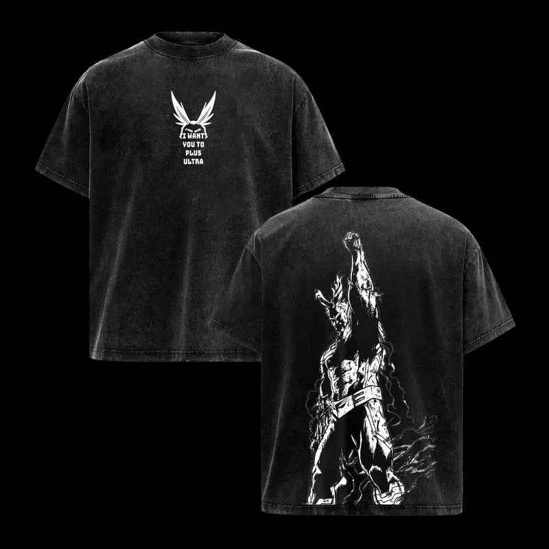 Anime My Hero Academia All Might Print T Shirt Men Short Sleeve Clothing Casual Cotton Tshirt Retro Washed T-shirt Harajuku Tops