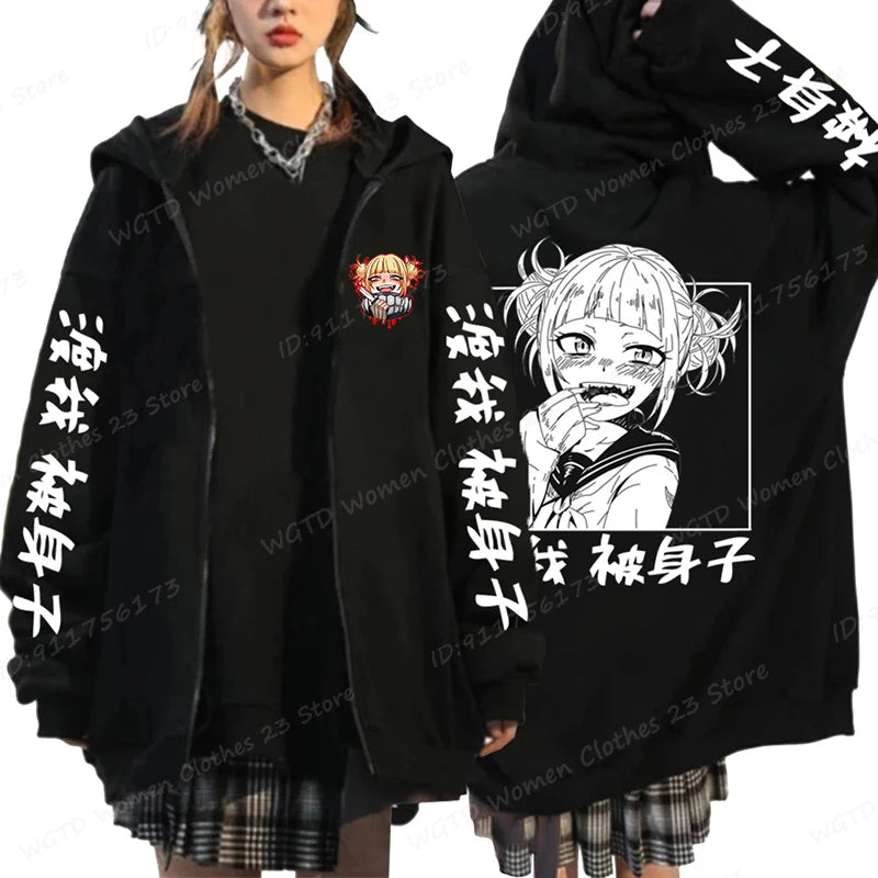 Hot Anime Himiko Toga Anime Print Zipper Hoodies For Women/Men Fashion Streetwear Hooded Pullovers Long Sleeve Zip Sweatshirts