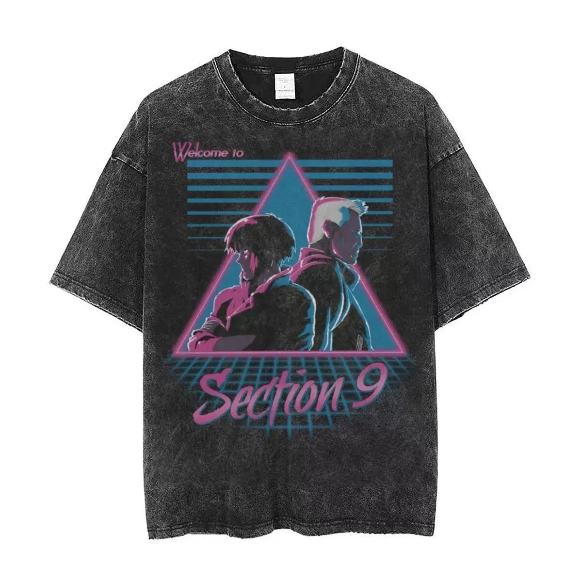 Anime Ghost in The Shell Kusanagi Motoko Print Tee Men Vintage Washed T-shirts Manga Casual T Shirt Harajuku Male Cotton Tshirt