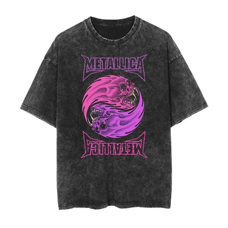 2026 and men women Classic washed T-shirt featuring the Metallica rock band Suitable for high-end luxurious outfits clothes