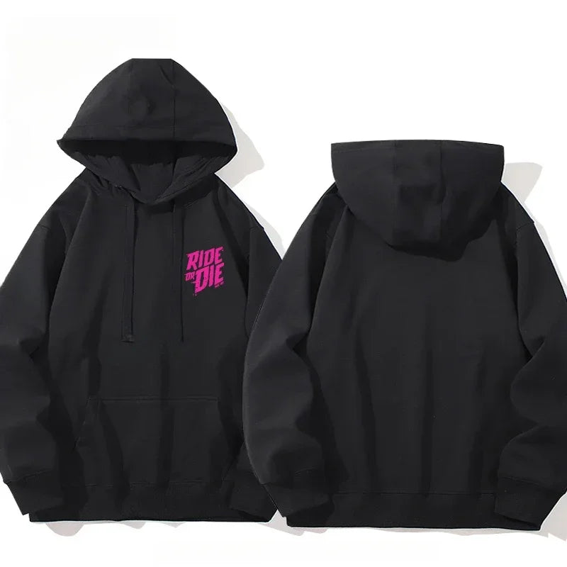Men's Ride or Die Lettering Hoodie Printed Adult Casual Long Sleeve Hip-Hop Street Sweatshirt Autumn and Winter Warm Sweatshirt