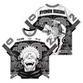 Unisex Drop Shoulder V Neck Ryomen Sukuna Anime T-shirt, Black White Number 02 King of Curses Double Sided Manga Print   Tees