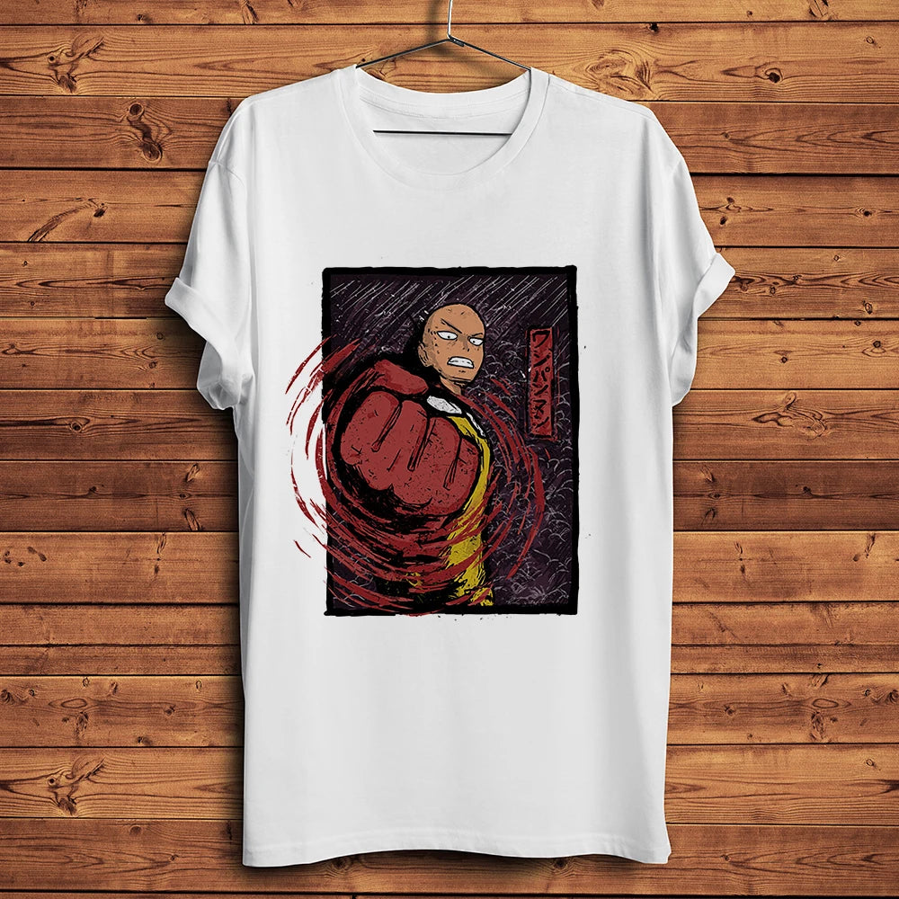 One Punch Hero, Saitama, OK MAN, Funny Anime Tshirt, Men White Casual Short Sleeve T-Shirt, Unisex Streetwear, Manga Tee