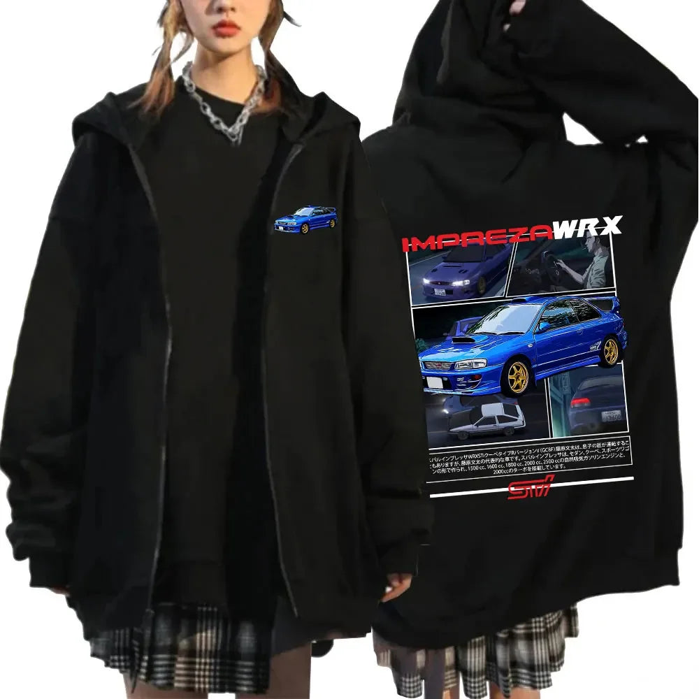 Anime Initial D Drift AE86 Zipper Hoodie Casual Vintage Zip Up Hooded Sweatshirts JDM Car Oversized Hoodies Cardigan Jacket Coat