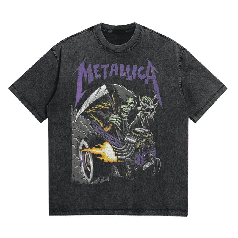2026 and men women Classic washed T-shirt featuring the Metallica rock band Suitable for high-end luxurious outfits clothes