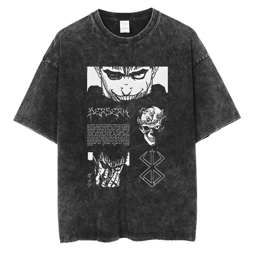 Berserk Manga Tshirt Guts Anime T Shirt For Men Women T-shirt Vintage Washed Cotton Clothing Summer Casual Short Sleeves Tees