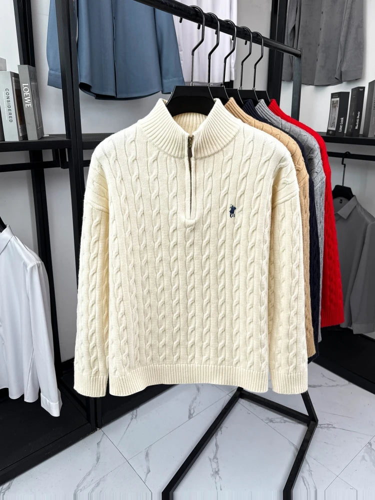 Luxury Pony Embroidery Designer Brand Sweater Men New Fashion Jacquard Paul Casual Half Zipper Stand up Collar knitted pullover