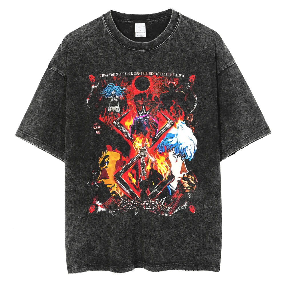 Berserk Manga Tshirt Guts Anime T Shirt For Men Women T-shirt Vintage Washed Cotton Clothing Summer Casual Short Sleeves Tees