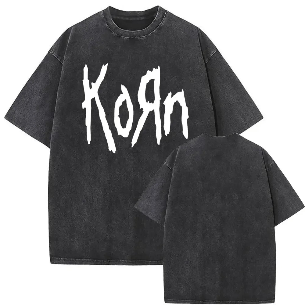 Rock Band Korn Ftl 25 Follow The Leader Double Sided Print T Shirt Men Gothic Casual Oversized Tees Unisex Washed Vintage Tshirt