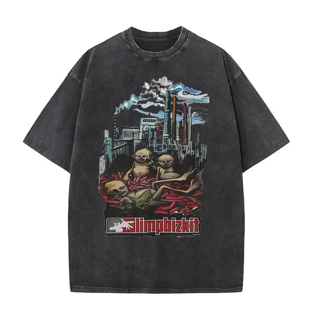 Y2k Tshirt Men Clothing Washed Vintage Rock Band Limp Bizkit Album Graphic 2025 Mens Clothes Tee Shirt Homme Graphic TShirts Men