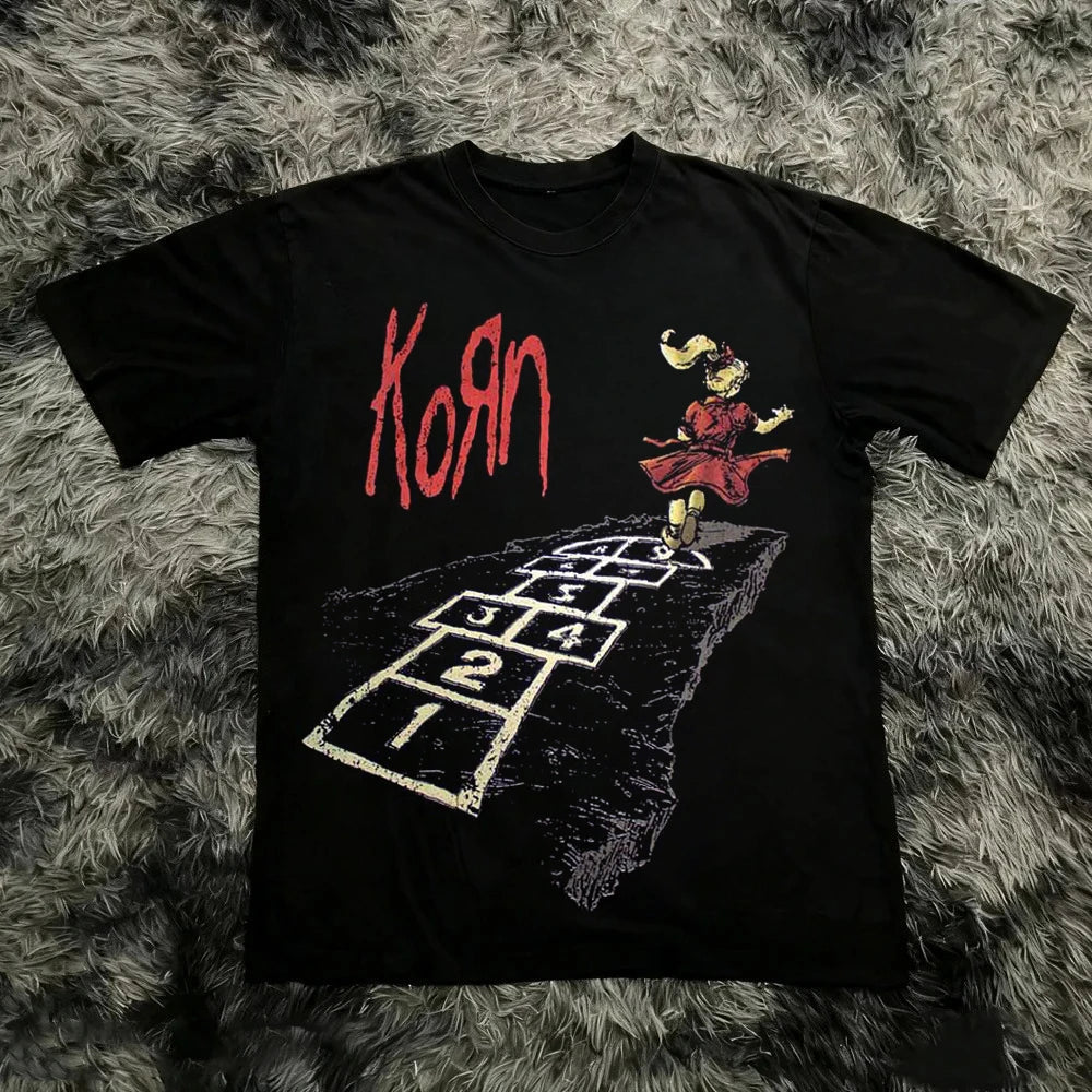 Korn Follow The Leader Cotton Printed T-Shirt Double-Sided Metal Band Tee Men's and Women's Oversize Couple Tee Tops