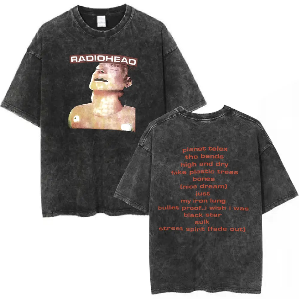 Radiohead Rock Band Washed Cotton T Shirt Men Women Hip Hop Music Tee Fashion Short Sleeve Tshirt Summer Oversized T-shirts Tops