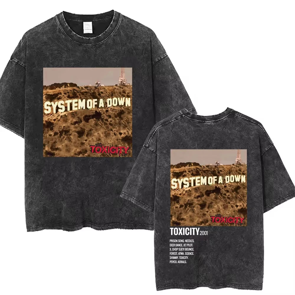 90s Alternative Rock Band System of A Down Washed Vintage T-shirts Men Women Fashion Oversized T Shirt Male Casual Cotton Tshirt