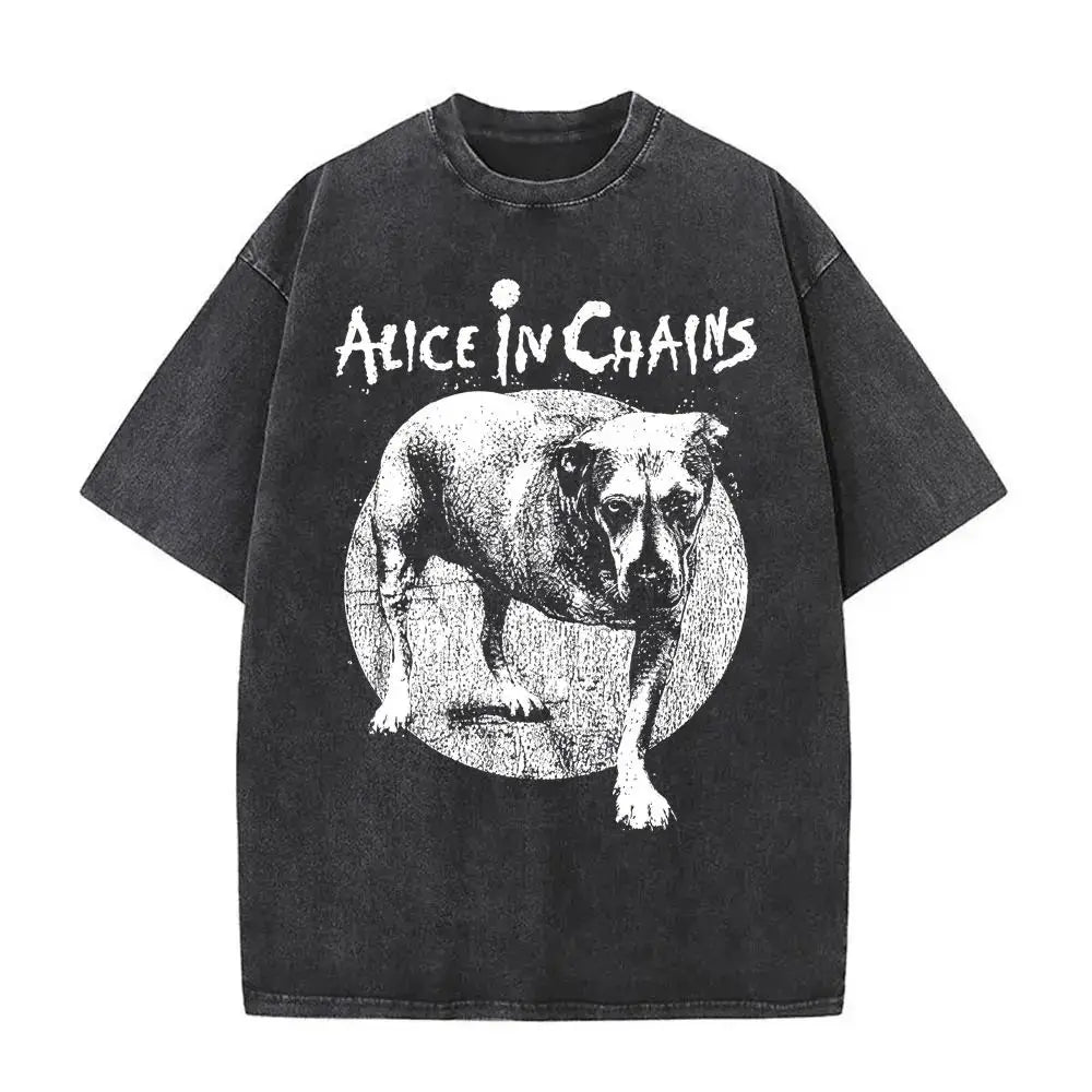 New in Top & Tees Mens T-Shirt Camisetas Rock Band Alice in Chains Dirt Washed Vintage Short Sleeved Round Neck Y2k Tshirt