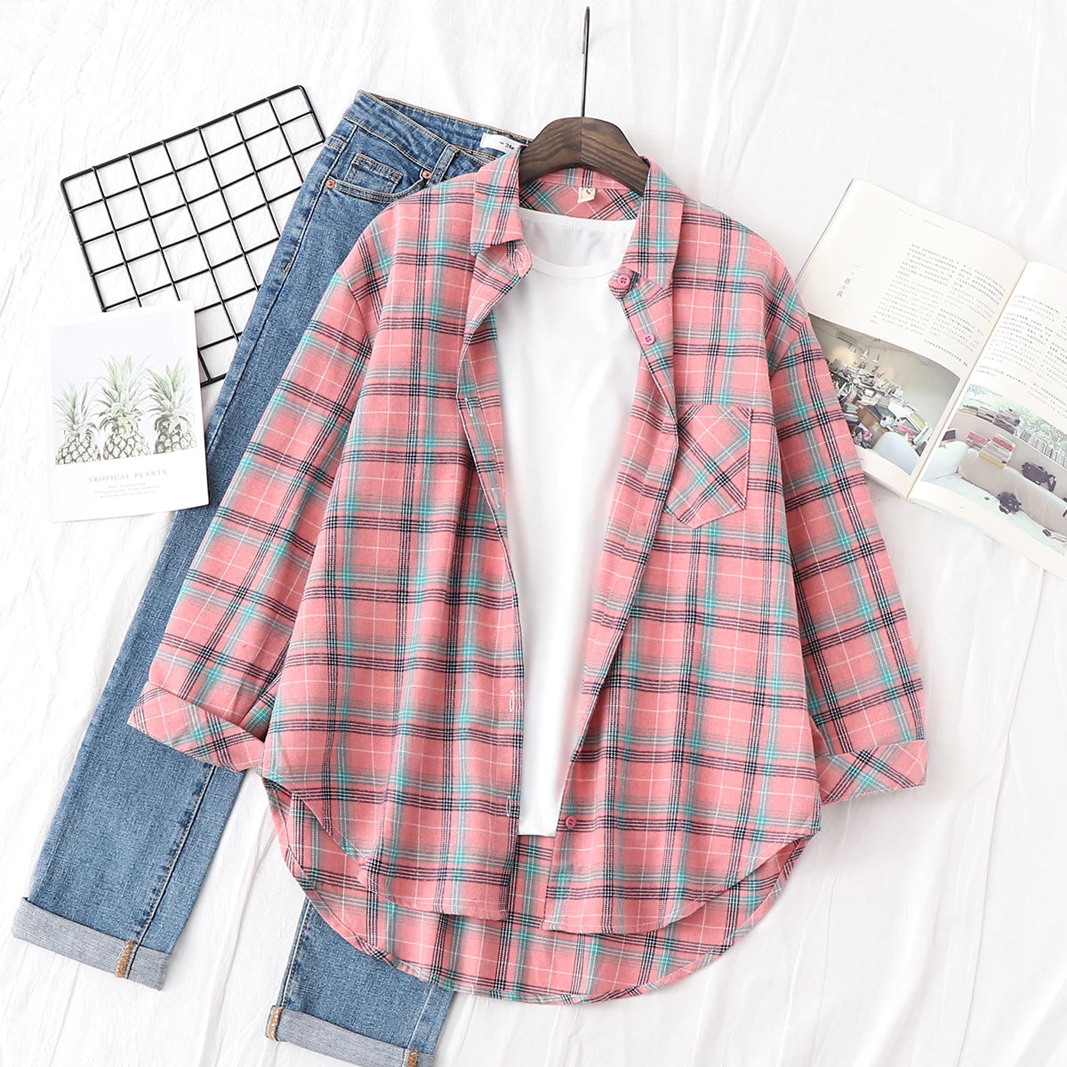 Brand Casual Women's Flannel Plaid Shirt 2025 Autumn New Boutique Ladies Loose Blouse and Tops Female Long Sleeve Shirts Clothes