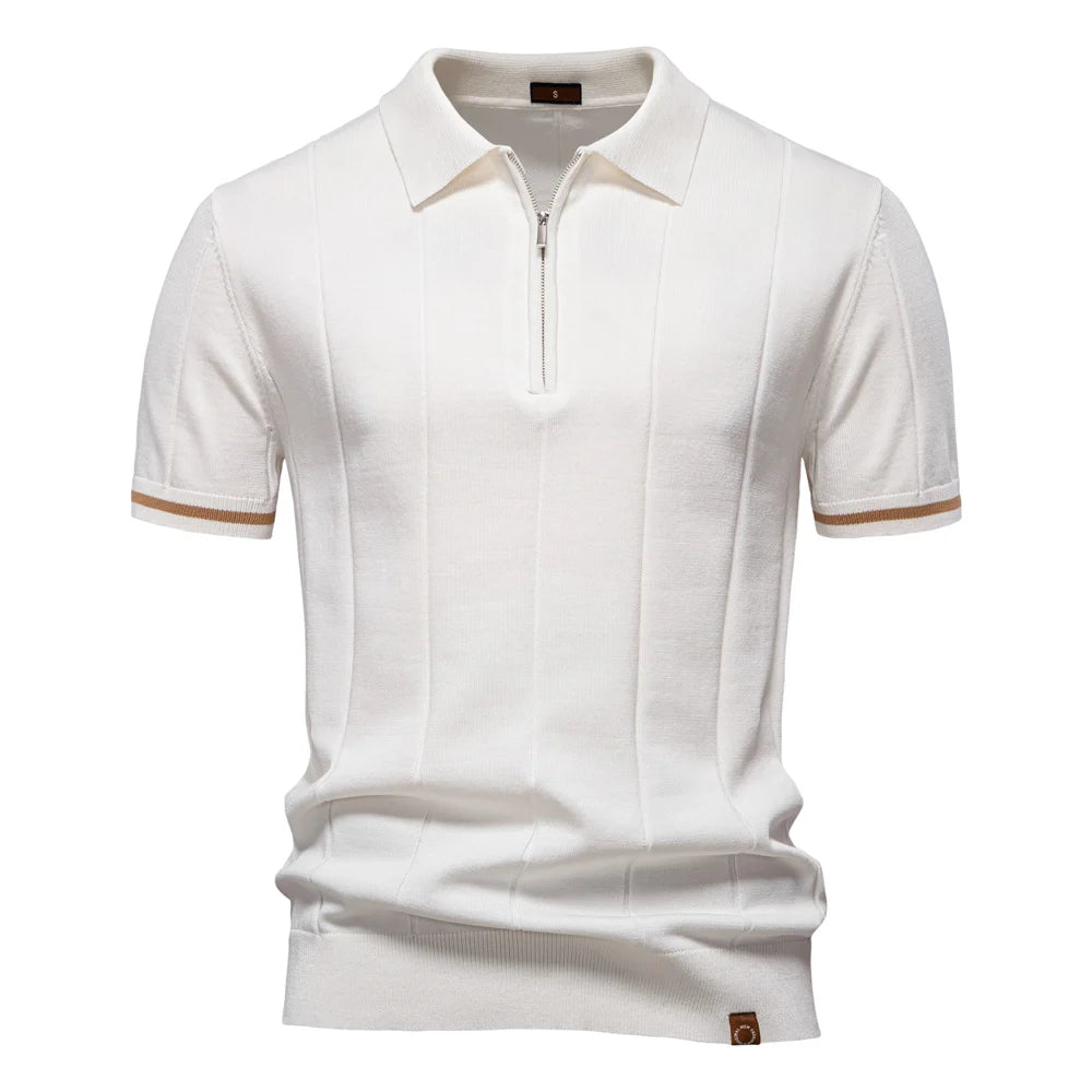 AIOPESON Men's Solid Color Sport Zipper Polo Shirt Athletic Social Polo Shirts for Men Office Slim Fit Polo