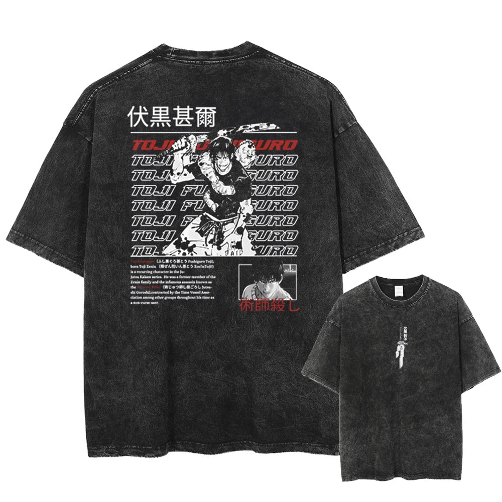 2026 Anime Jujutsu Kaisen Fushiguro Toji Printed T-shirt Men's and Women's Washed T-shirt High Quality Vintage T-shirt Tops