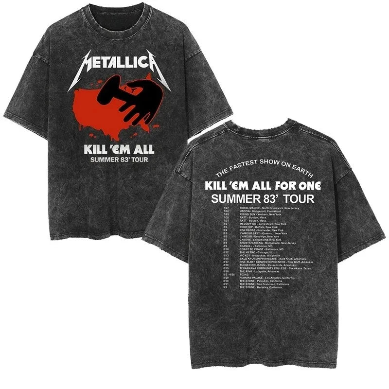 2026 and men women Classic washed T-shirt featuring the Metallica rock band Suitable for high-end luxurious outfits clothes