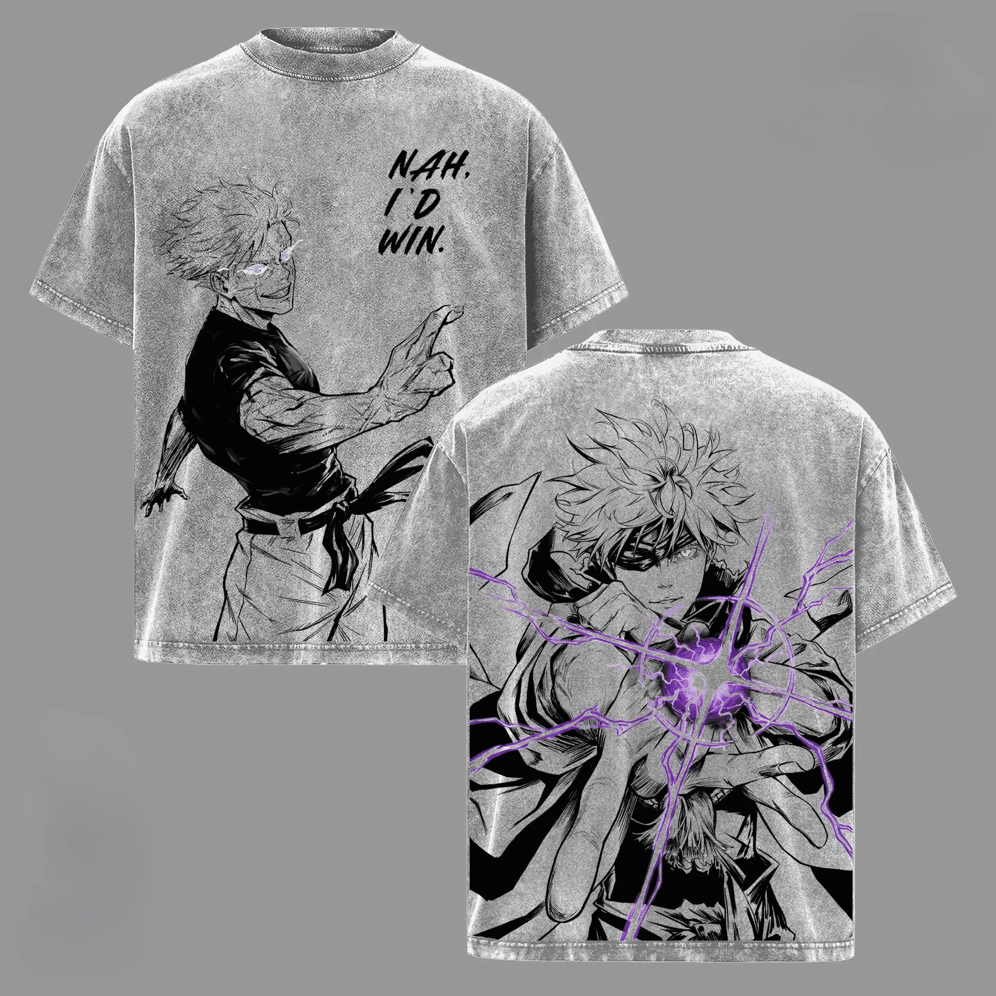 Gojo Satoru Jujutsu Kaisen Printed T-shirt Anime Vintage Washed Tshirt Short Sleeve Cotton Soft Tees Tops Men's Unisex Clothing