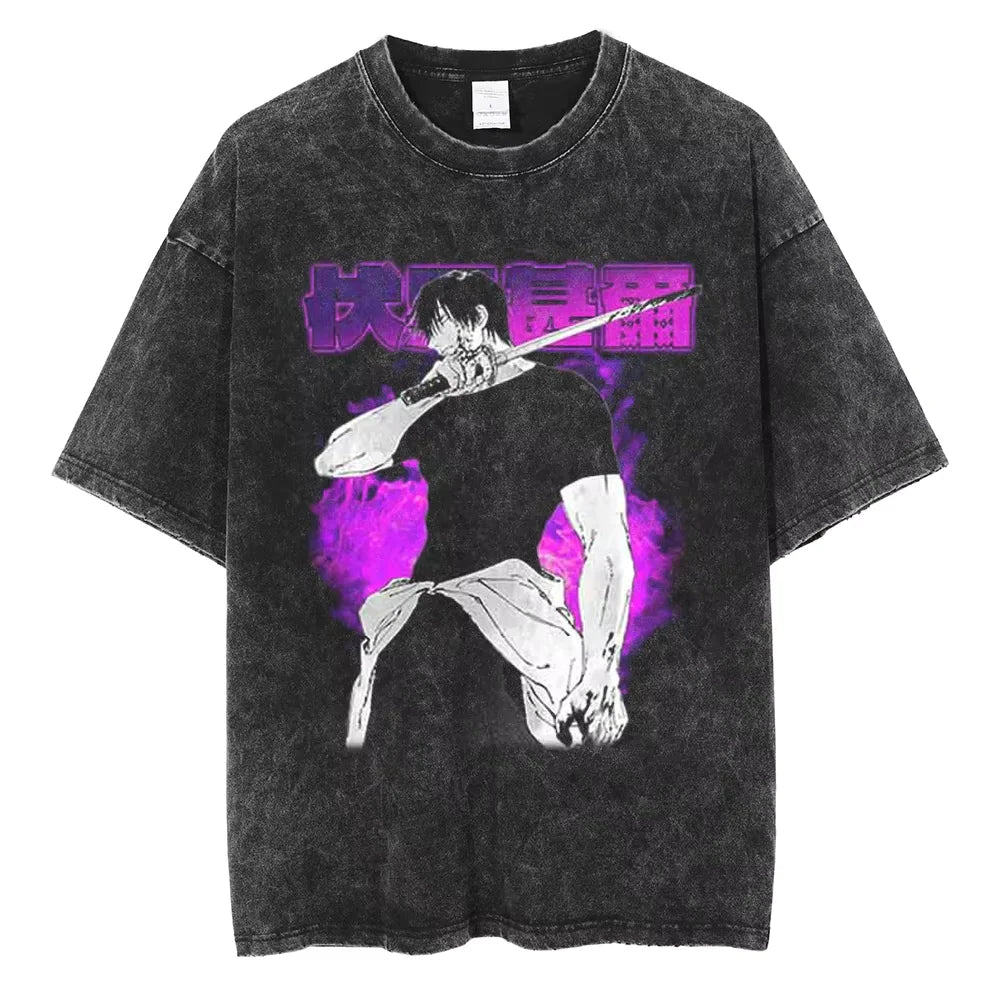 Fushiguro Toji Printed T Shirt Anime Jujutsu Kaisen Tshirt Men Women Casual Loose T-shirts Washed Cotton Tee Harajuku Male Tops