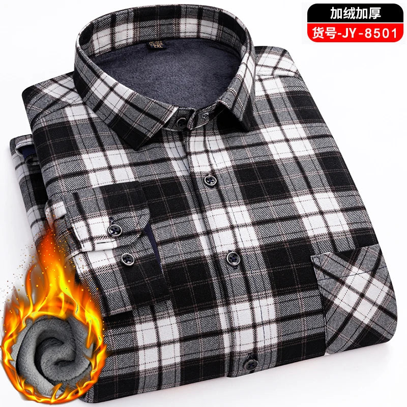 Double-Sided Fleece Men's Long-Sleeved Shirt, Fleece Thickened Warm Shirt 7XL8XL, Winter Casual, Skin-Friendly, Soft and Trendy