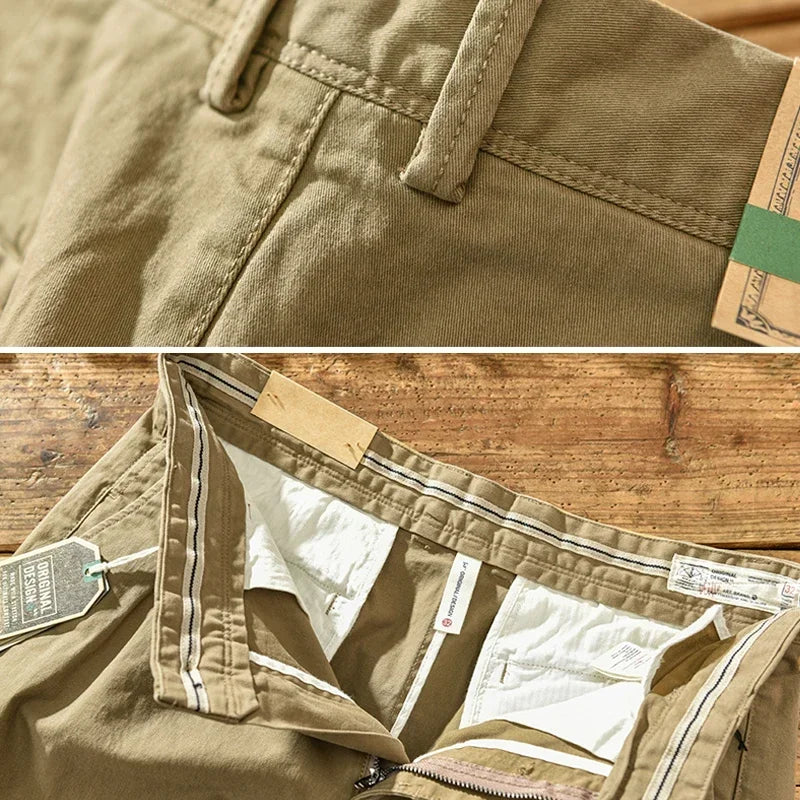 HIQOR 2026 Spring Autumn Men Pure Cotton Men Cargo Pants Korean Style Male Casual Loose Belt Mid Waist Man Trouser Plus Size 38