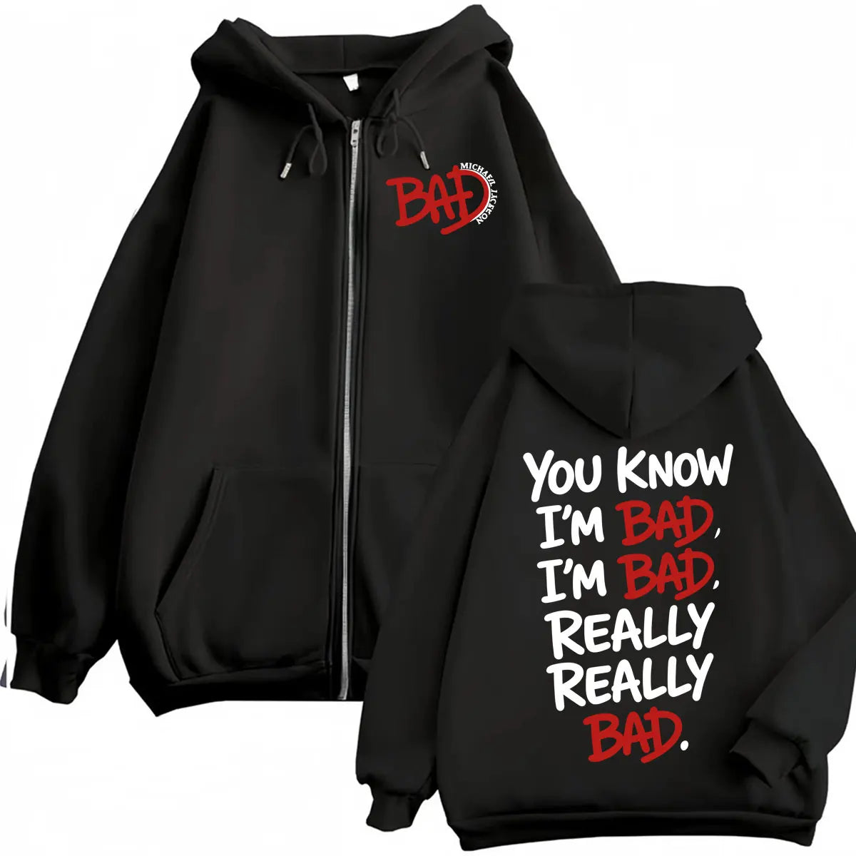 King of Pop Michael Jackson Bad Era Zipper Hoodie Men Women Harajuku Streetwear Jacket Sweatshirt Fleece Casual Zip Up Pullovers