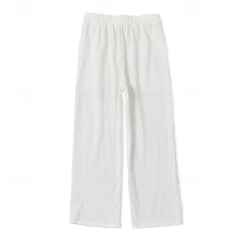 Men's Cotton Linen Loose Fit Pants Comfortable Breathable Casual Wide Leg Trousers for Summer