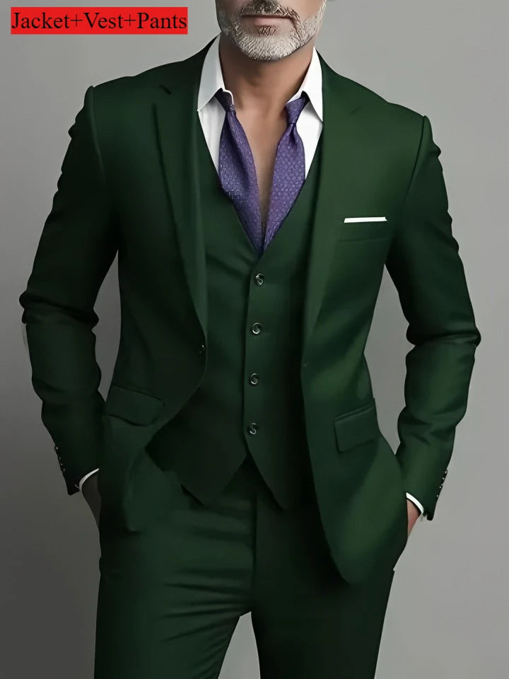 Men's Business Casual Suit for Weddings, Genuine Blazer, Vest and Pants, Big & Tall,Slim Fit Waistcoat, Dress Trousers, US Size